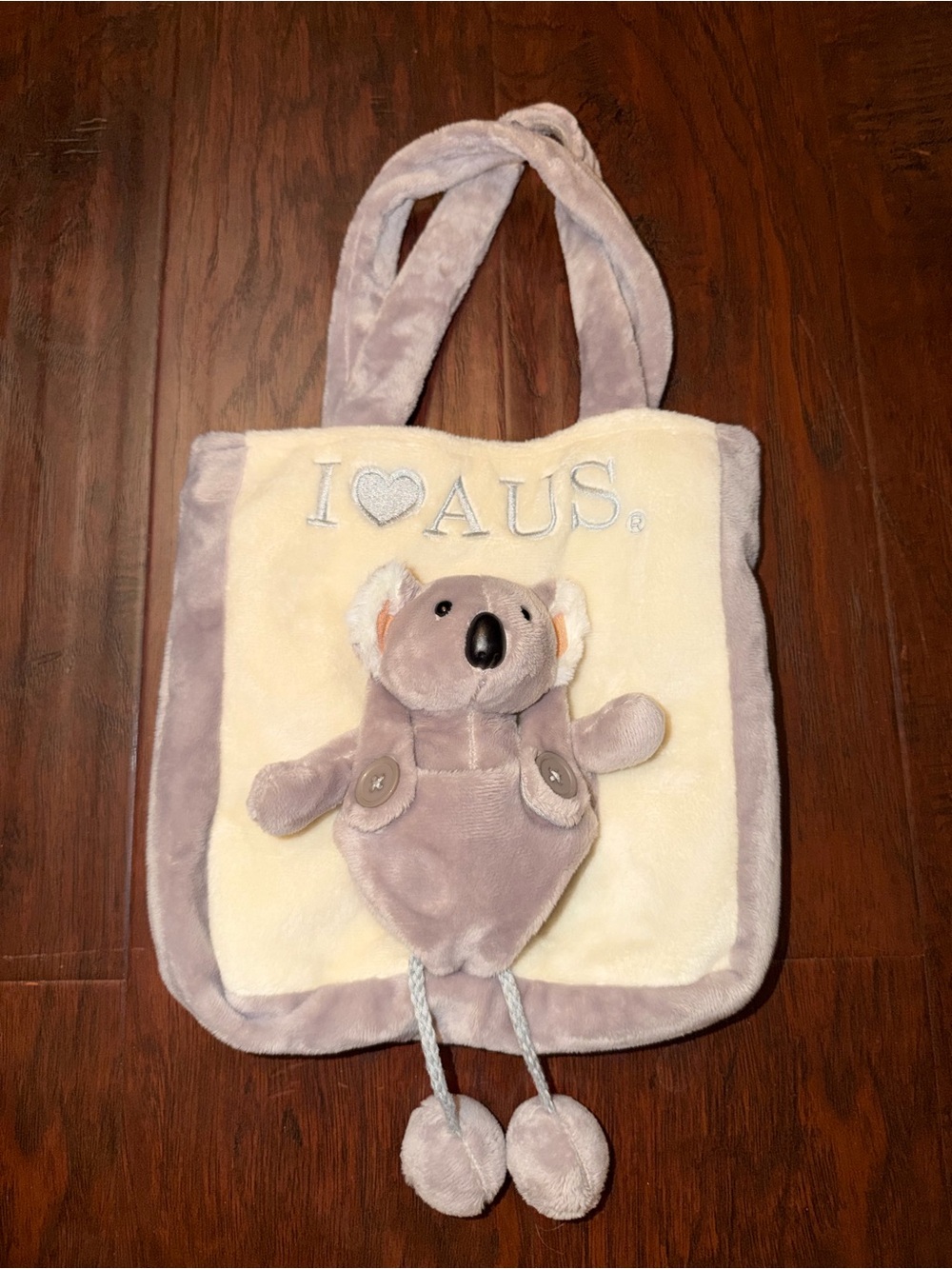 Plush Koala Tote Bag in Light Gray and Cream